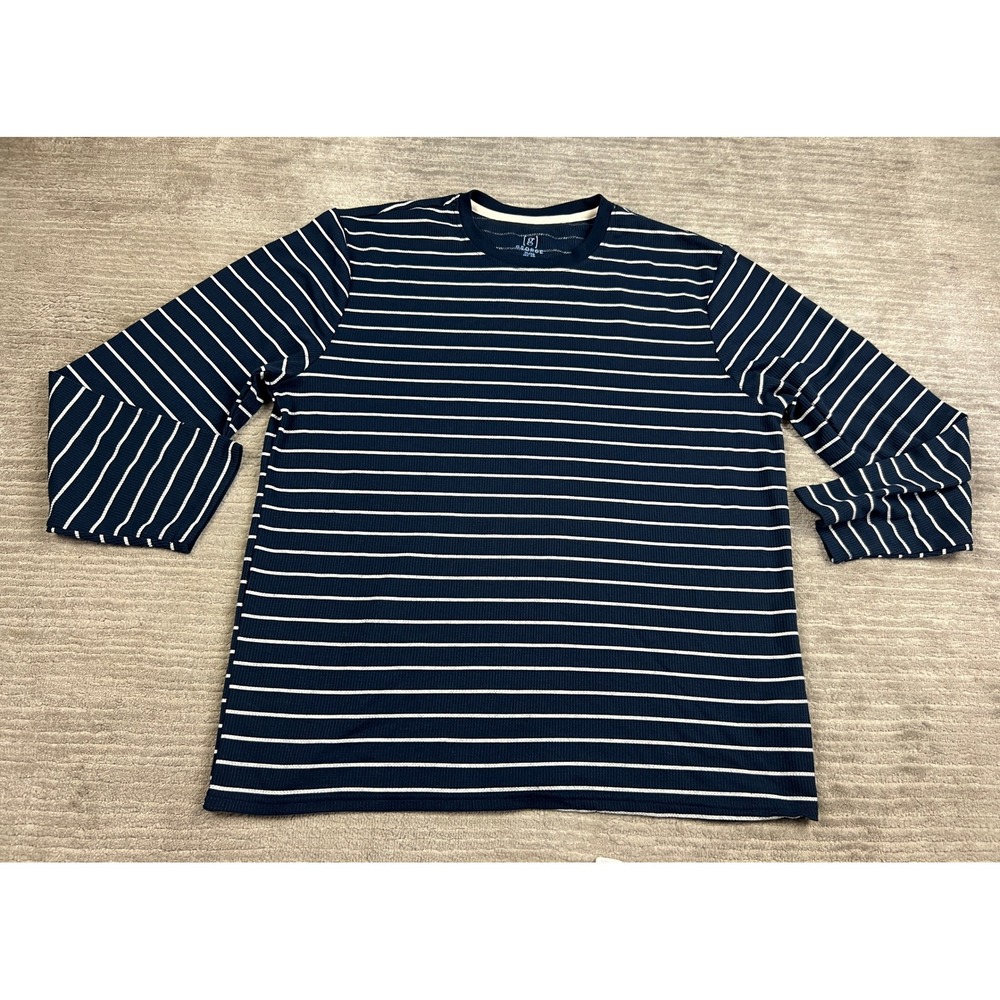 George Thermal Shirt Mens XL Navy Blue White Striped Waffle Knit Long Sleeve Tee